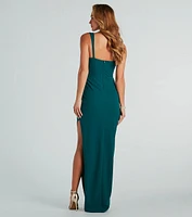 Diana Formal Crepe Corset Slit Long Dress