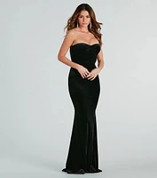 May Formal Velvet Rhinestone Mermaid Long Dress