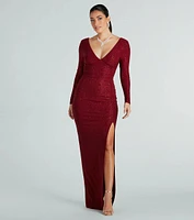 Jada Glitter Knit Long Sleeve Formal Dress