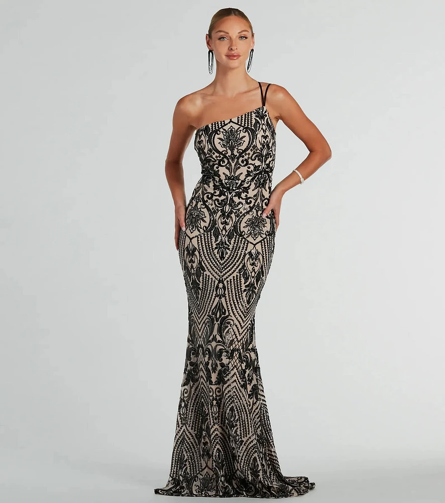 Sarah One-Shoulder Mermaid Sequin Formal Dress