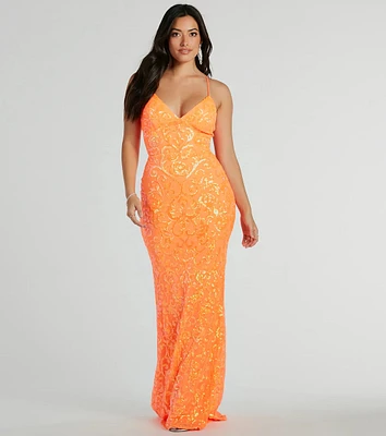 Cynthia Lace Up Mermaid Sequin Formal Dress