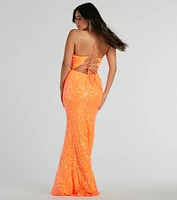 Cynthia Lace Up Mermaid Sequin Formal Dress