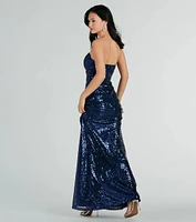 Colette Formal Sequin Strapless High Slit Mermaid Dress