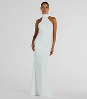 Maia Halter Faux Pearl Strap Crepe Mermaid Dress