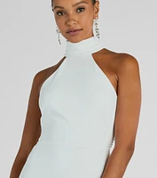 Maia Halter Faux Pearl Strap Crepe Mermaid Dress