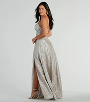 Skyla Glitter Woven Corset A-Line Formal Dress