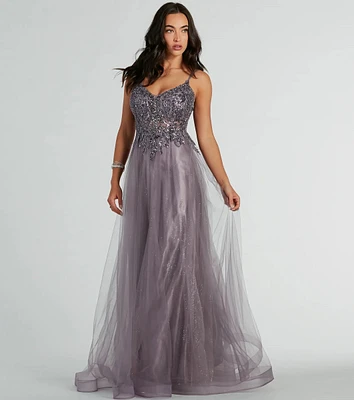 Vanessa A-Line Glitter Tulle Formal Dress