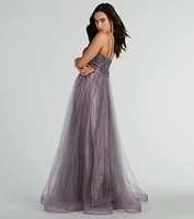 Vanessa A-Line Glitter Tulle Formal Dress