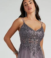 Vanessa A-Line Glitter Tulle Formal Dress