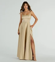 Cassandra Lace Up A-Line Satin Formal Dress