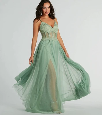 Fatima V-Neck Embroidered A-Line Tulle Dress