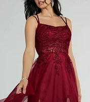 Leslie Floral Applique Lace Up A-Line Formal Dress