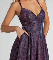 Sherry Caged Strappy A-Line Glitter Formal Dress