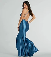 Mindy Strappy Back Mermaid Satin Glitter Dress