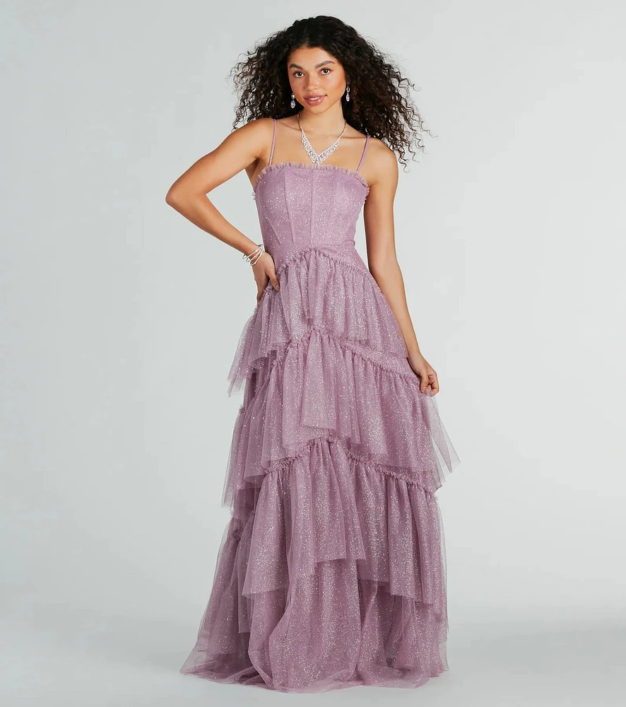 Saylor Formal Glitter Tulle A-Line Long Dress