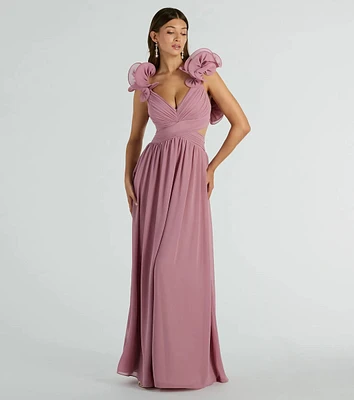 Anne Marie Lace-Up Ruffle A-Line Chiffon Formal Dress