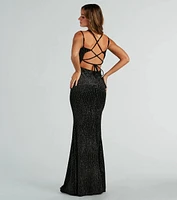 Spencer Formal Glitter Velvet Lace-Up Long Dress