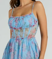 Haylie Corset A-Line Floral Tulle Formal Dress