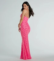 May V-Neck Mermaid Sequin Long Formal Dress