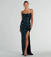 Tori Cowl Neck Mermaid Sequin Mesh Formal Dress