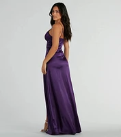 Haley Corset Slit A-Line Satin Formal Dress