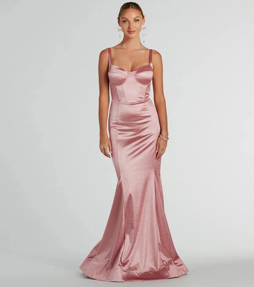 Ria Bustier Mermaid Glitter Satin Formal Dress