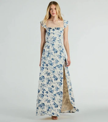 Corrie Lace-Up Floral Satin A-Line Formal Dress