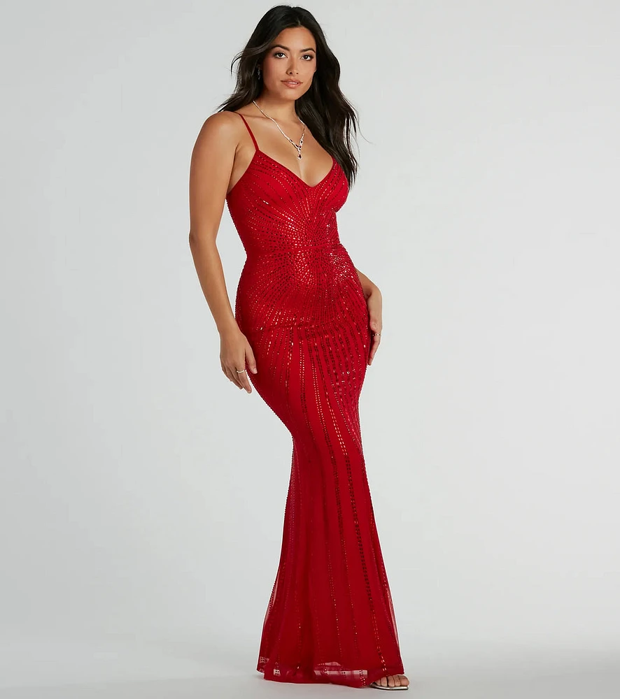 Cameron V-Neck Rhinestone Slim Formal Dress