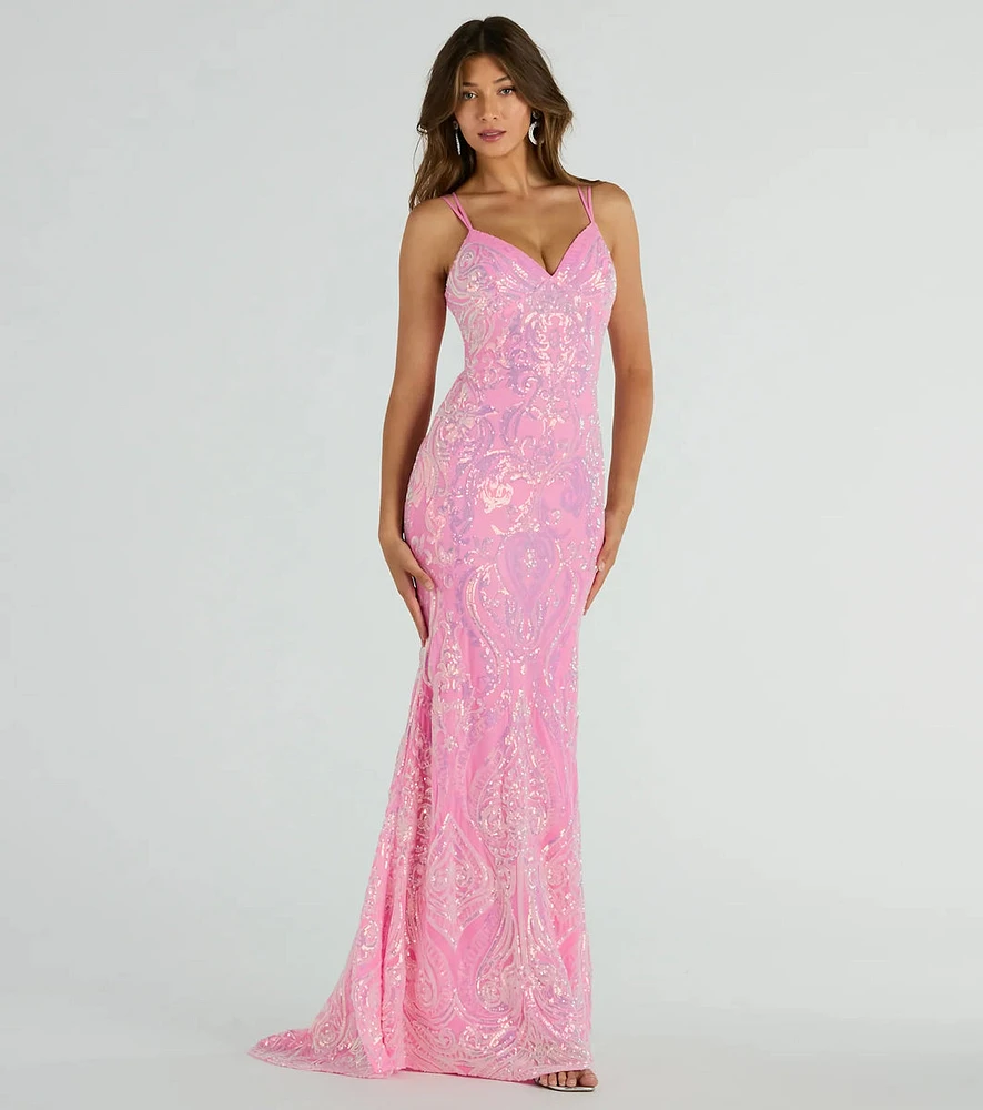 Jessa Lace-Up Mermaid Sequin Formal Dress