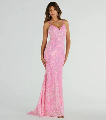 Jessa Lace-Up Mermaid Sequin Formal Dress