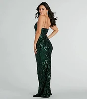 Lorlia Formal Sequin Scroll Mermaid Long Dress