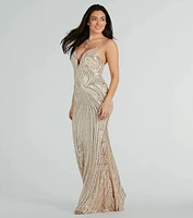 Sarai Formal Sequin Striped Mermaid Long Dress