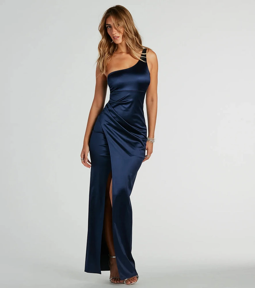 Malinda One-Shoulder Satin Formal Dress