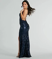 Moira Lace-Up Mermaid Sequin Formal Dress