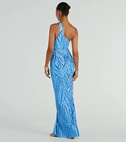 Stacey One-Shoulder Cutout Slim Sequin Formal Dress