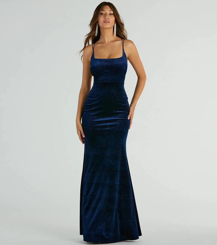 Reagan Strappy Mermaid Glitter Velvet Formal Dress