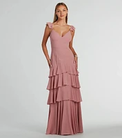 Adalee Flutter Strap Ruffled Chiffon Formal Dress