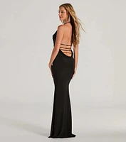 Sheila Halter Strappy Back Slit Mermaid Formal Dress