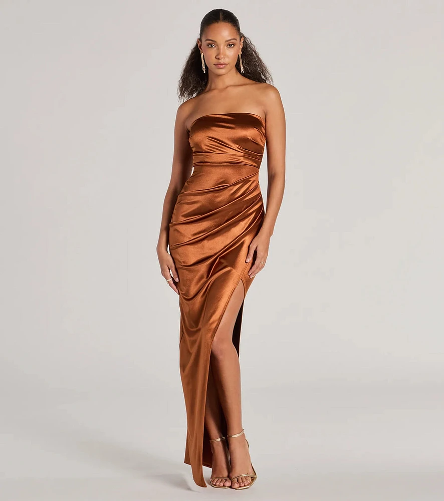 Lauren Strapless Wrap Slim Satin Formal Dress