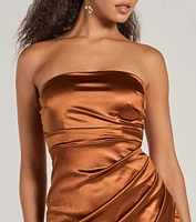 Lauren Strapless Wrap Slim Satin Formal Dress