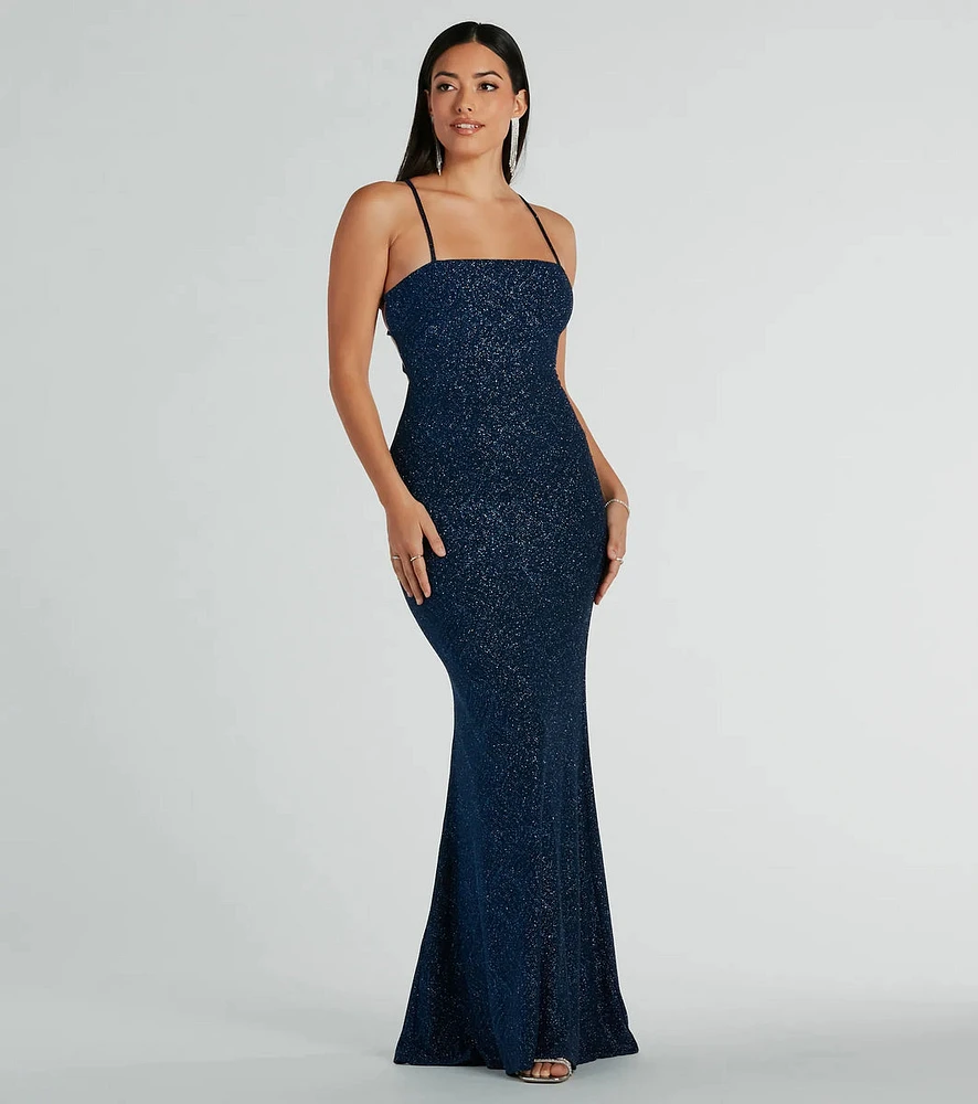 Daisia Strappy Back Mermaid Glitter Formal Dress