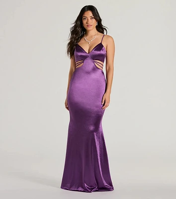 Pricilla V-Neck Strappy Mermaid Satin Formal Dress