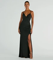 Melinda V-Neck Slit Mermaid Glitter Formal Dress