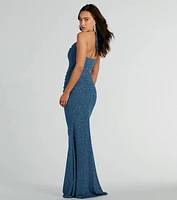 Sevi Halter Mermaid Glitter Formal Dress