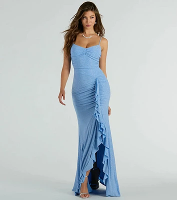 Laney Ruffled Slit Glitter Knit Mermaid Dress