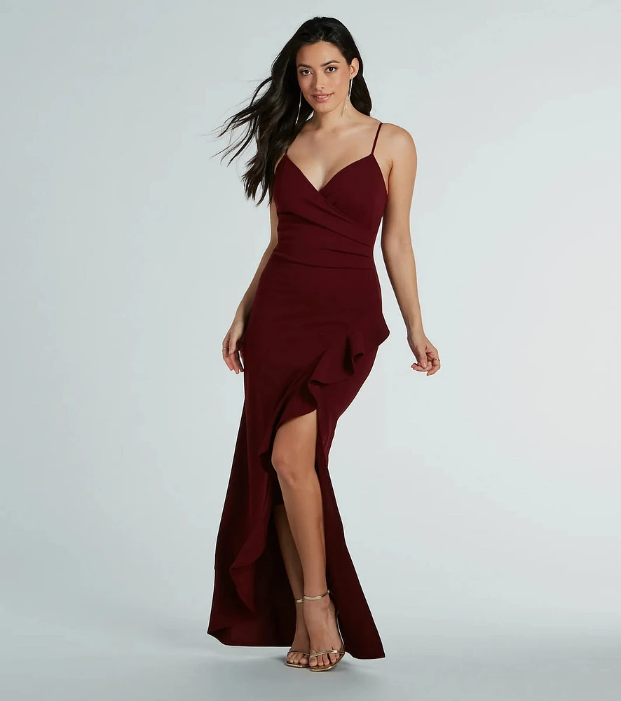 Miley V-Neck Ruffle Crepe Formal Dress