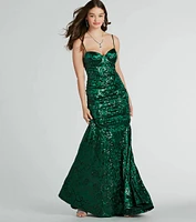 Tori Sweetheart Mermaid Sequin Satin Formal Dress