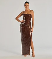 Naya Lace-Up High Slit Sequin Formal Dress