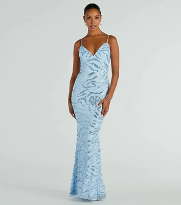 Steffanie V-Neck Sequin Bead Mermaid Formal Dress