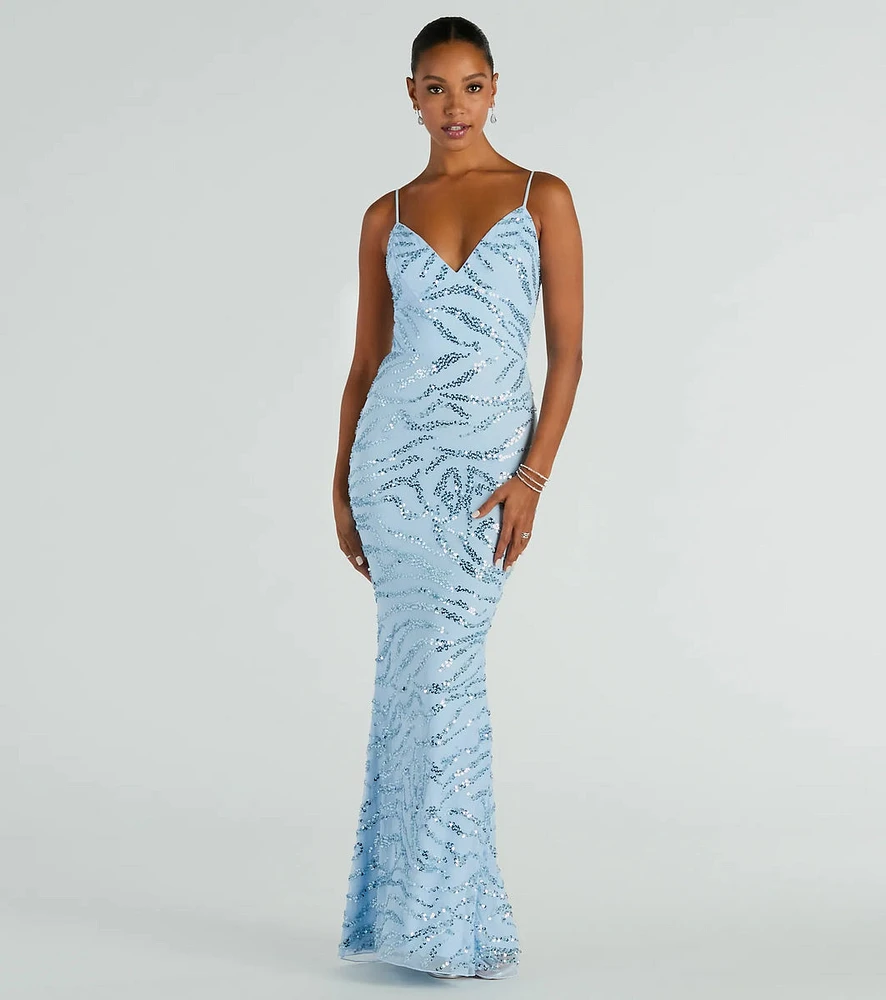 Steffanie V-Neck Sequin Bead Mermaid Formal Dress